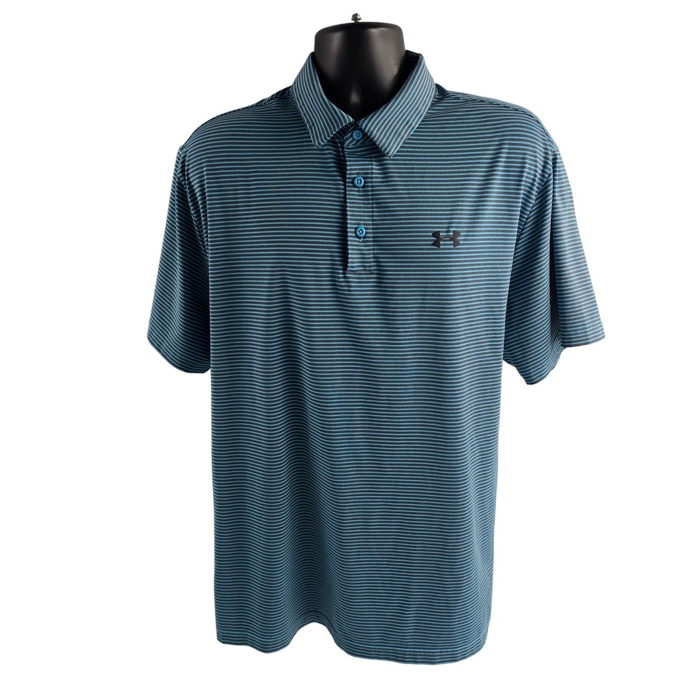 Under Armour Mens‎ Polo Shirt 2XL 2XLTG Striped HeatGear Loose Golf Casual